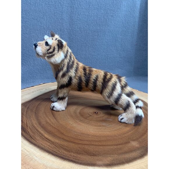 Realistic Tiger Figurine - Faux Fur & Handcrafted - 8" Lifelike Wild Cat Decor - Picture 2 of 9